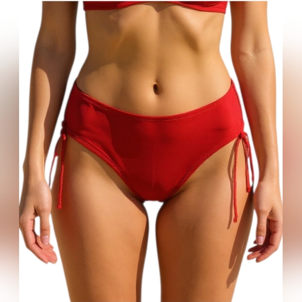 NWOT Penti Red Rouched Full Coverage Bikini Bototms